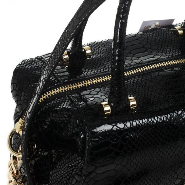 Pre Owned MICHAEL Michael Kors Black Python Embossed Fulton Satchel
