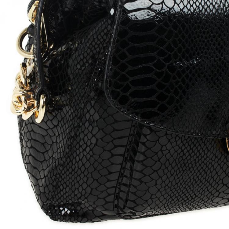 Pre Owned MICHAEL Michael Kors Black Python Embossed Fulton Satchel
