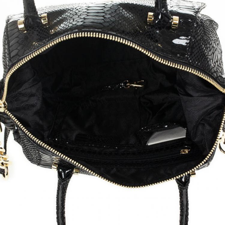 Pre Owned MICHAEL Michael Kors Black Python Embossed Fulton Satchel