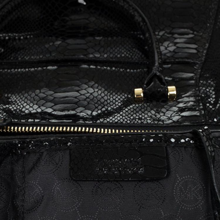 Pre Owned MICHAEL Michael Kors Black Python Embossed Fulton Satchel