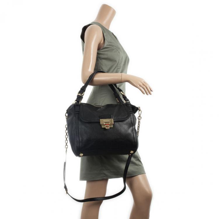 Pre Owned MICHAEL Michael Kors Black Leather Deneuve Satchel