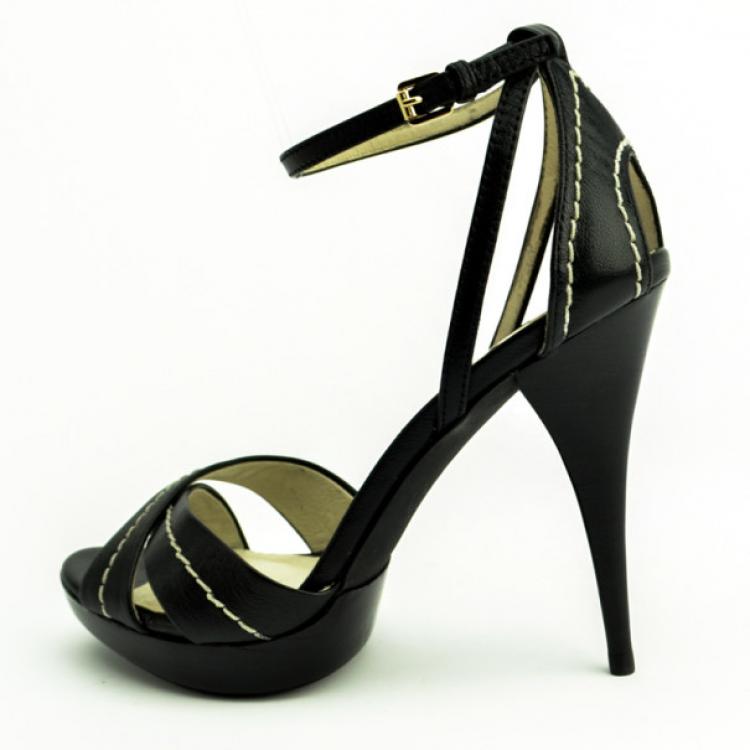 Pre Owned MICHAEL Michael Kors Black Leather Eleni Ankle Strap Sandals Size 38.5