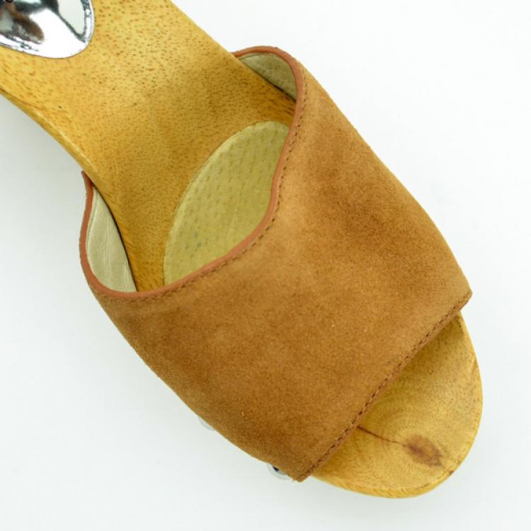 Pre Owned MICHAEL Michael Kors Tan Suede Easton Mules Size 38.5