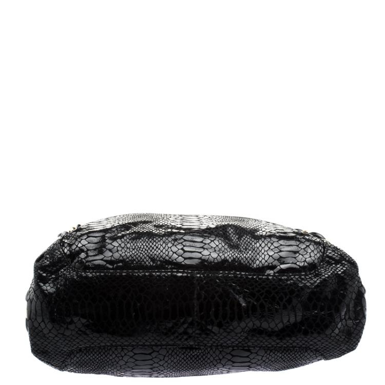 Pre Owned Michael Michael Kors Black Python Embossed Suede ID Chain Hobo