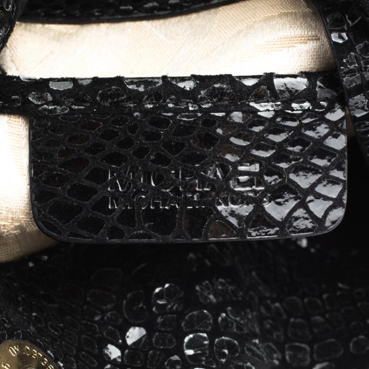 Pre Owned Michael Michael Kors Black Python Embossed Suede ID Chain Hobo