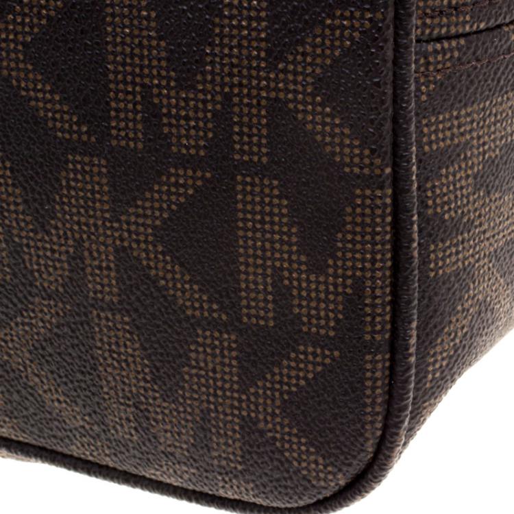 Pre Owned Michael Michael Kors Dark Brown Python Embossed Signature Leather Jetset Tote