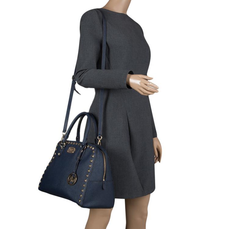 Pre Owned Michael Michael Kors Navy Blue Leather  Sandrine Satchel