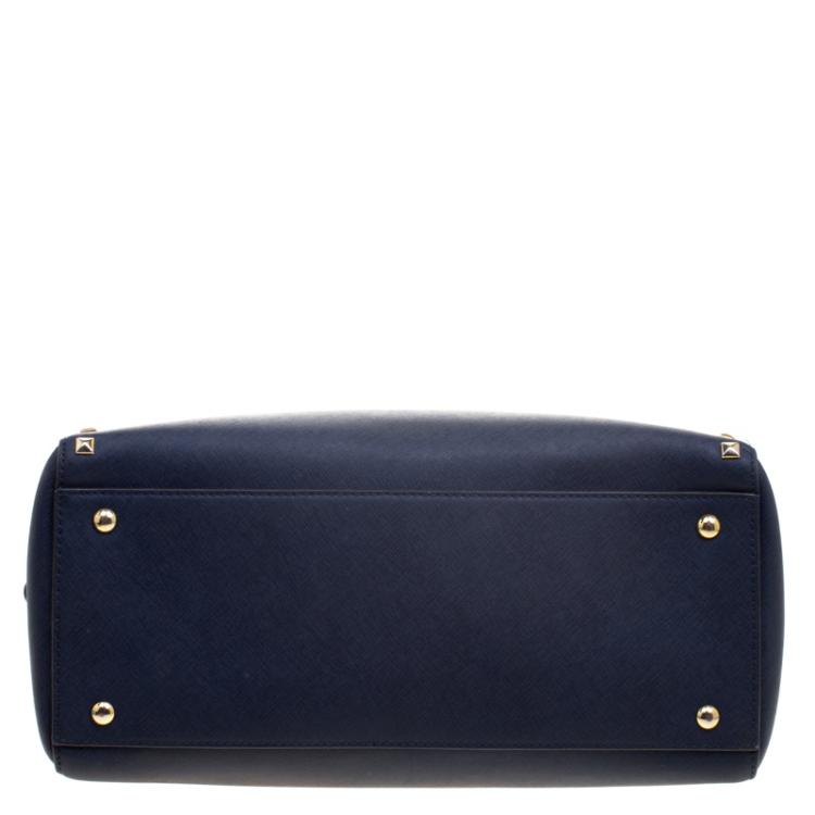 Pre Owned Michael Michael Kors Navy Blue Leather  Sandrine Satchel