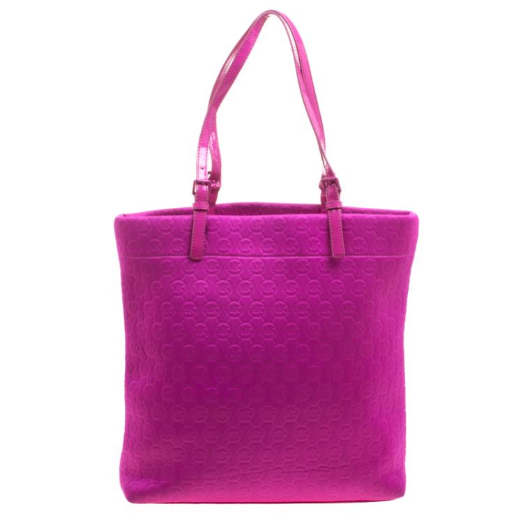 Pre Owned Michael Michael Kors Pink Embossed Neoprene  Jet Set Tote