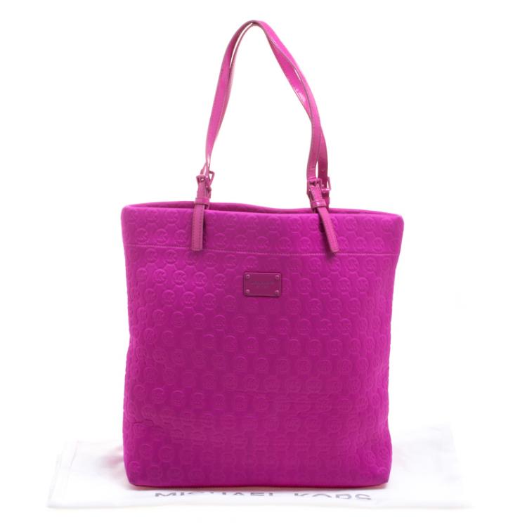 Pre Owned Michael Michael Kors Pink Embossed Neoprene  Jet Set Tote