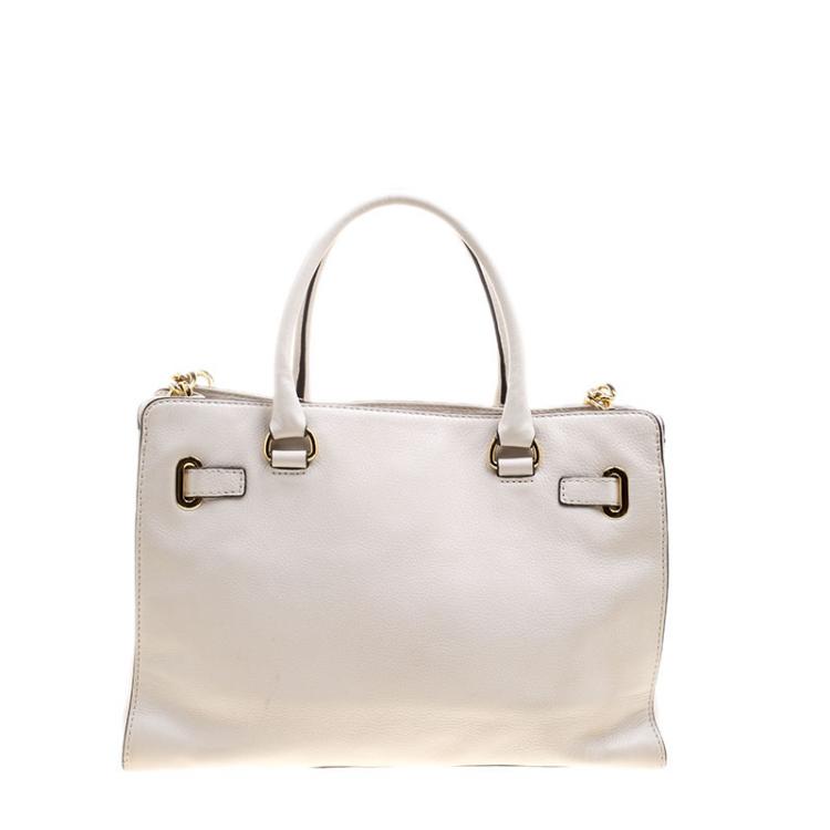 Pre Owned Michael Michael Kors White Leather East West Hamilton Tote