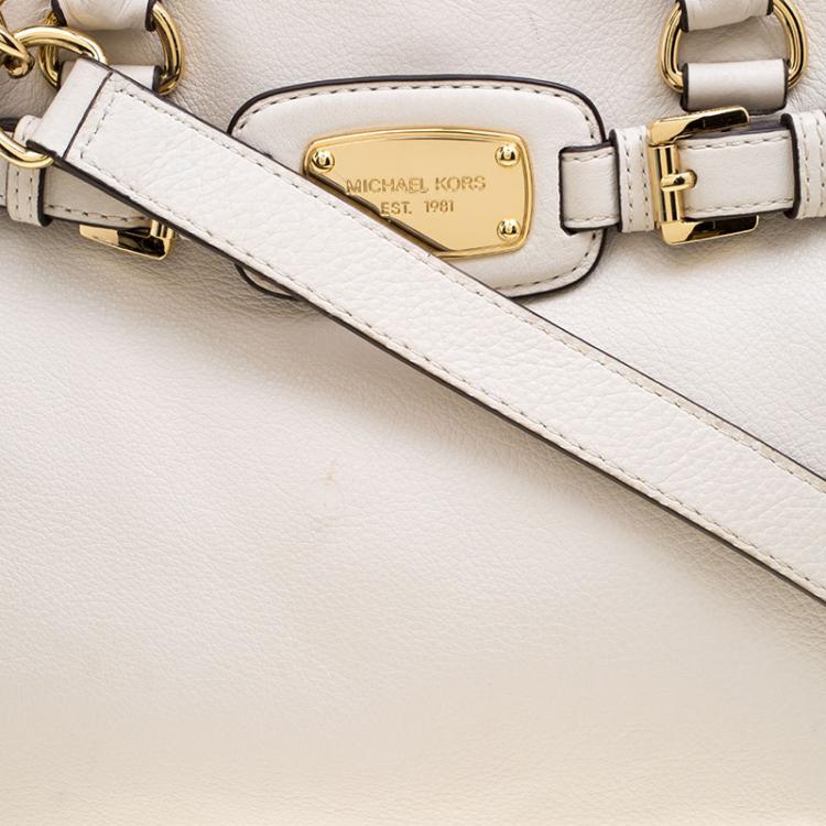 Pre Owned Michael Michael Kors White Leather East West Hamilton Tote