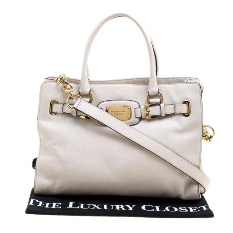 Pre Owned Michael Michael Kors White Leather East West Hamilton Tote