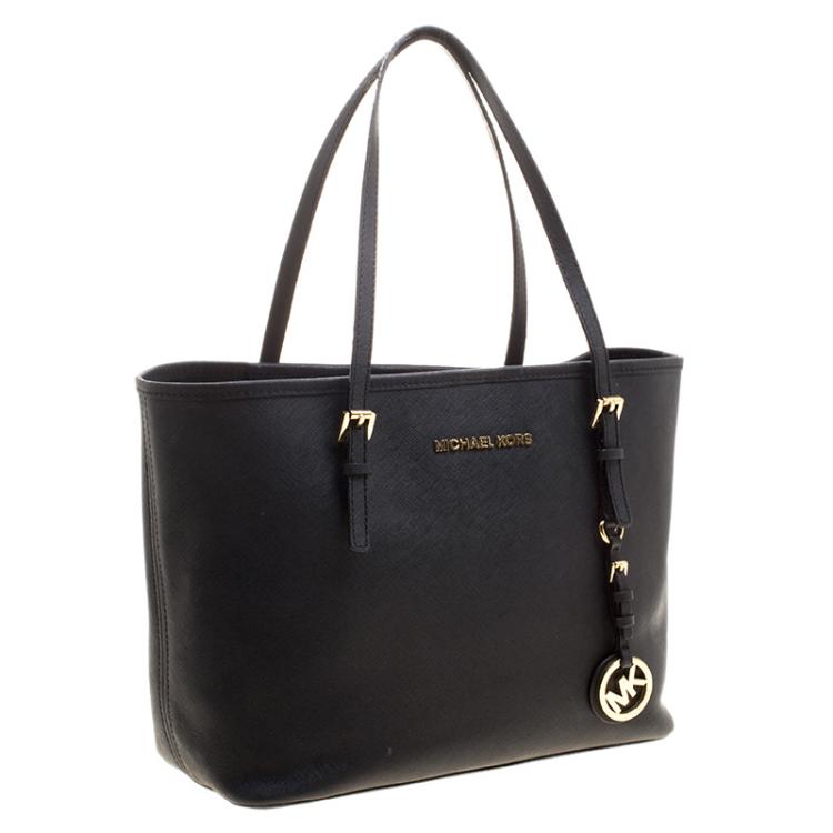 Pre Owned Michael Michael Kors Black Saffiano Leather Jetset Tote