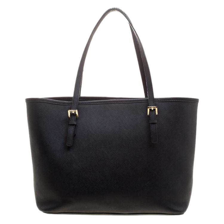 Pre Owned Michael Michael Kors Black Saffiano Leather Jetset Tote