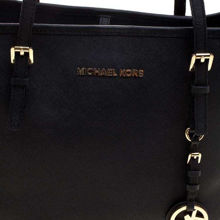 Pre Owned Michael Michael Kors Black Saffiano Leather Jetset Tote