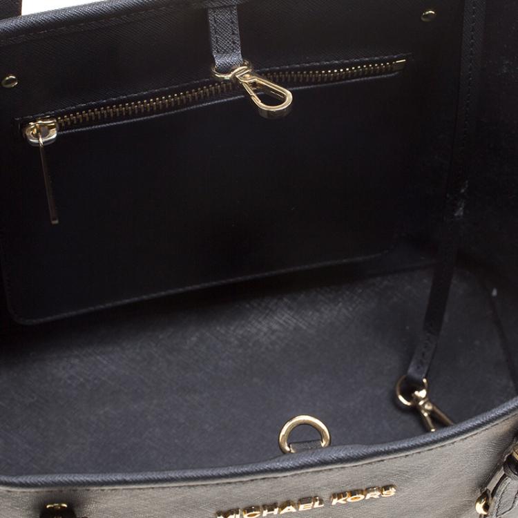 Pre Owned Michael Michael Kors Black Saffiano Leather Jetset Tote