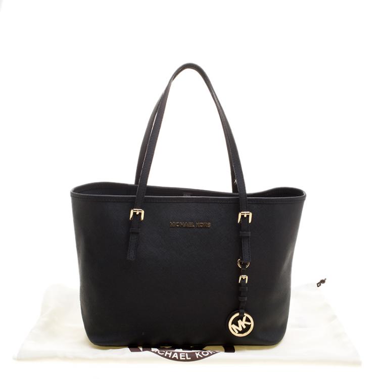 Pre Owned Michael Michael Kors Black Saffiano Leather Jetset Tote