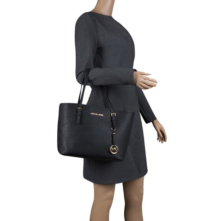 Pre Owned Michael Michael Kors Black Saffiano Leather Jetset Tote