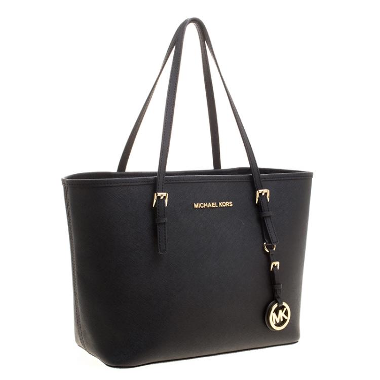Pre Owned Michael Michael Kors Black Saffiano Leather Jetset Tote