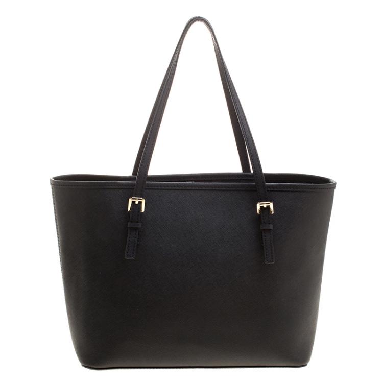 Pre Owned Michael Michael Kors Black Saffiano Leather Jetset Tote
