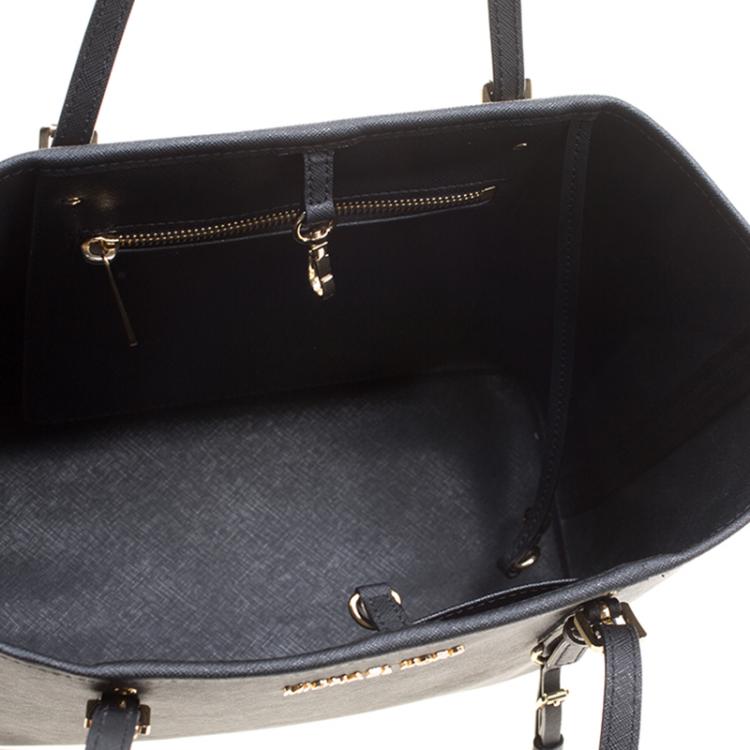 Pre Owned Michael Michael Kors Black Saffiano Leather Jetset Tote