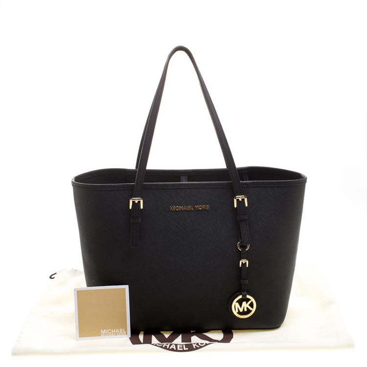 Pre Owned Michael Michael Kors Black Saffiano Leather Jetset Tote