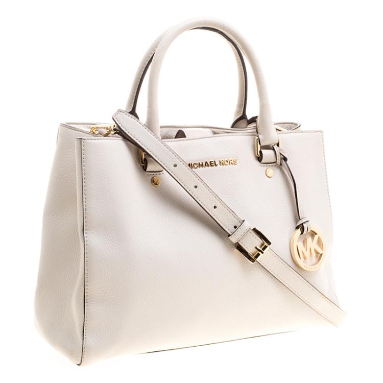 Pre Owned Michael Michael Kors Off-White Leather Medium Satchel