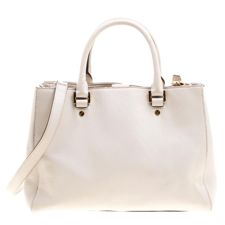 Pre Owned Michael Michael Kors Off-White Leather Medium Satchel