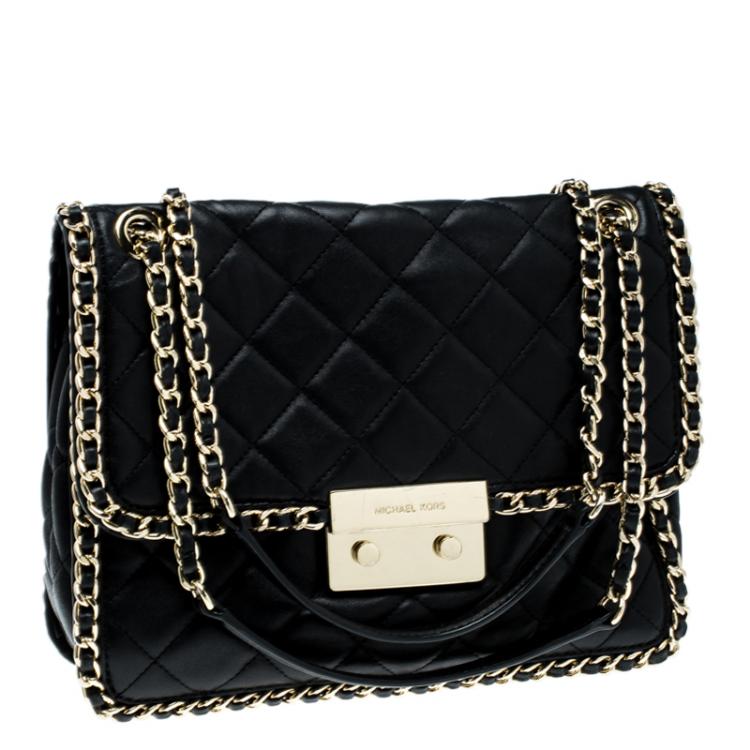 Pre Owned Michael Michael Kors Black Quilted Leather Large Carine Flap Shoulder Bag