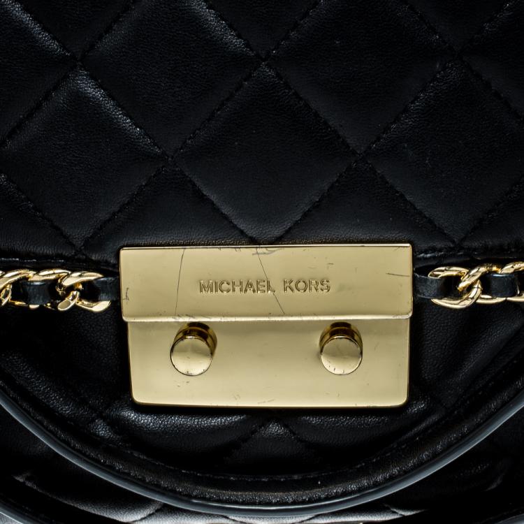 Pre Owned Michael Michael Kors Black Quilted Leather Large Carine Flap Shoulder Bag