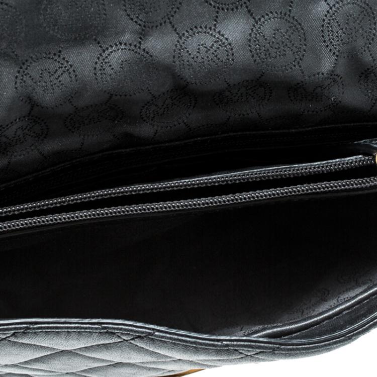 Pre Owned Michael Michael Kors Black Quilted Leather Large Carine Flap Shoulder Bag