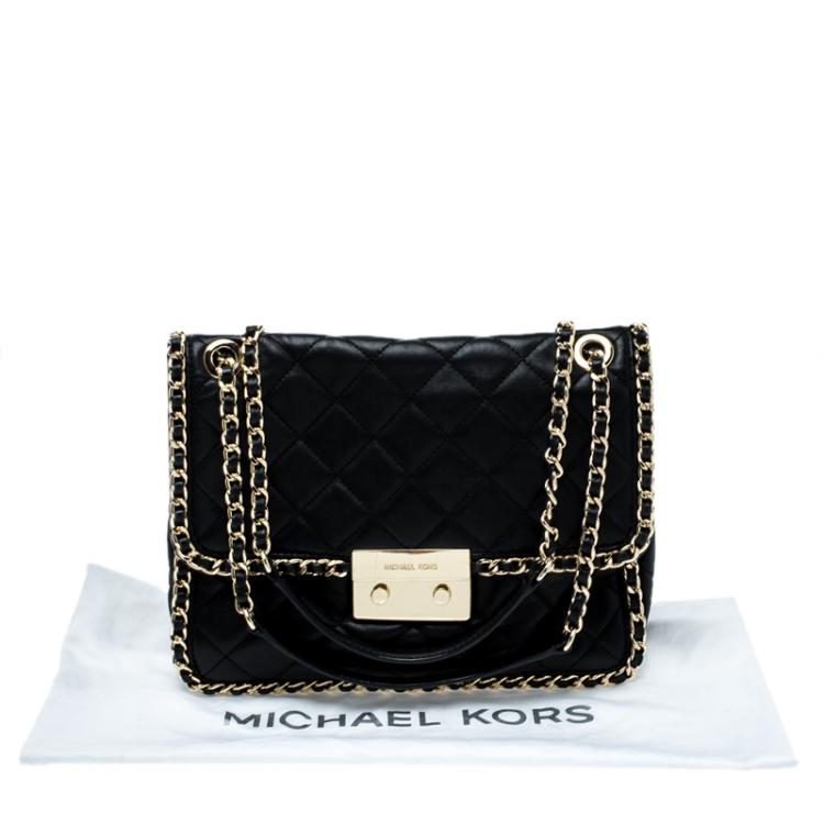 Pre Owned Michael Michael Kors Black Quilted Leather Large Carine Flap Shoulder Bag