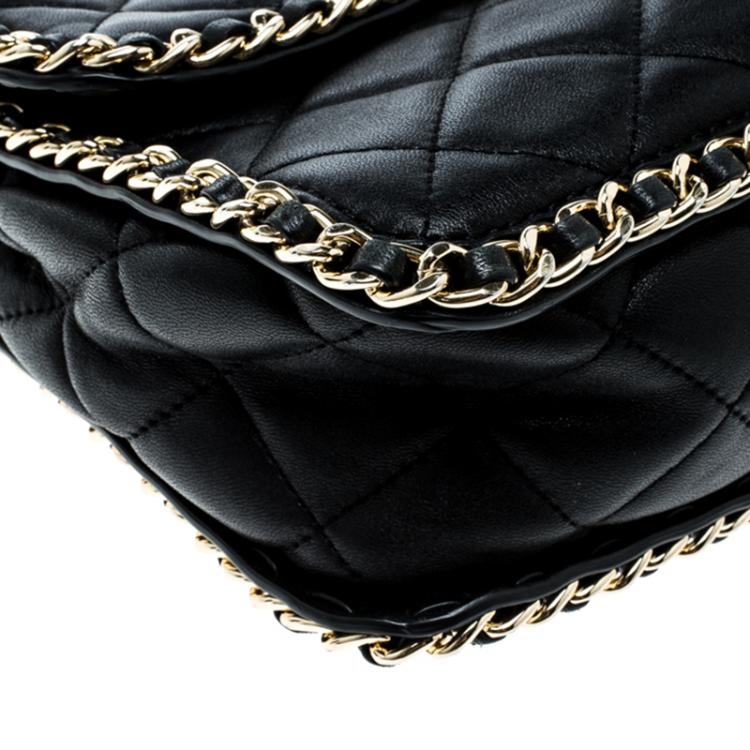 Pre Owned Michael Michael Kors Black Quilted Leather Large Carine Flap Shoulder Bag