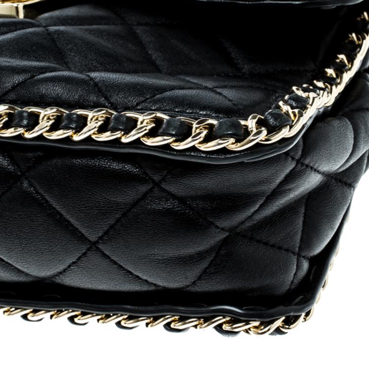 Pre Owned Michael Michael Kors Black Quilted Leather Large Carine Flap Shoulder Bag