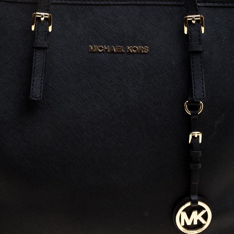 مملوكة مسبقًا Michael Michael Kors Black Saffiano Leather Jetset Travel Tote