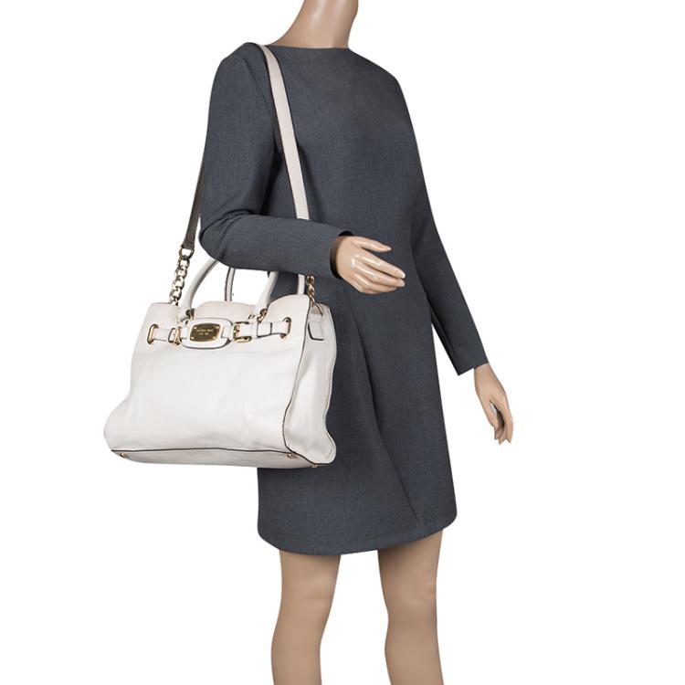 Pre Owned Michael Michael Kors White Leather East West Hamilton Tote