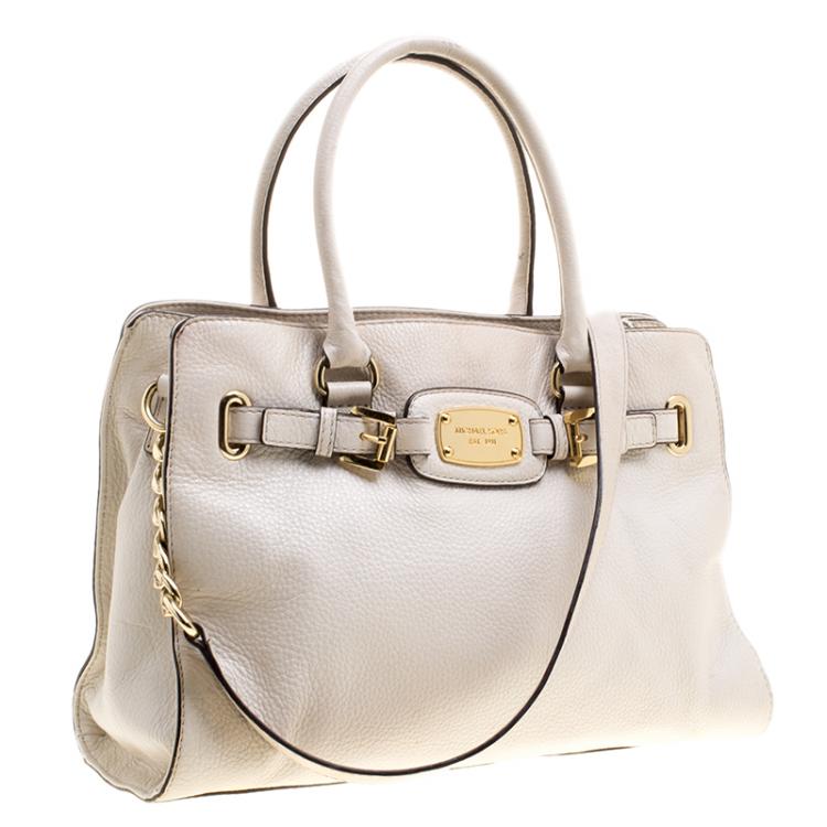 Pre Owned Michael Michael Kors White Leather East West Hamilton Tote