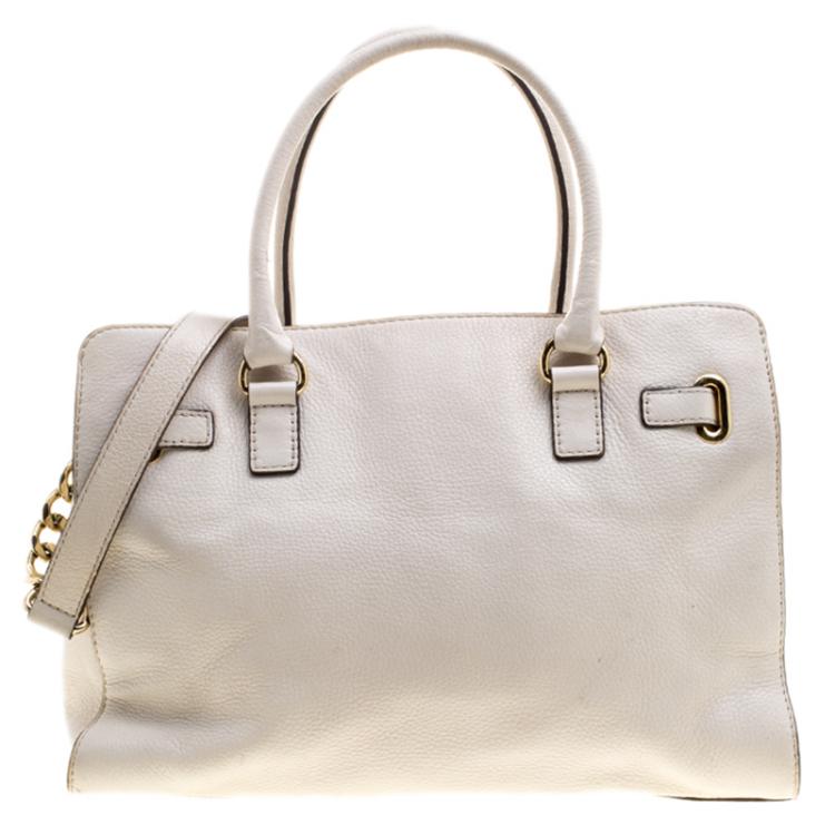 Pre Owned Michael Michael Kors White Leather East West Hamilton Tote