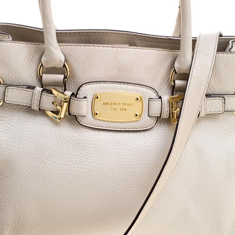 Pre Owned Michael Michael Kors White Leather East West Hamilton Tote