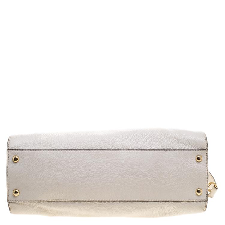Pre Owned Michael Michael Kors White Leather East West Hamilton Tote