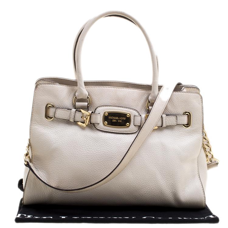 Pre Owned Michael Michael Kors White Leather East West Hamilton Tote