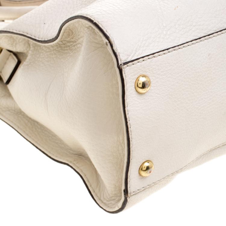Pre Owned Michael Michael Kors White Leather East West Hamilton Tote