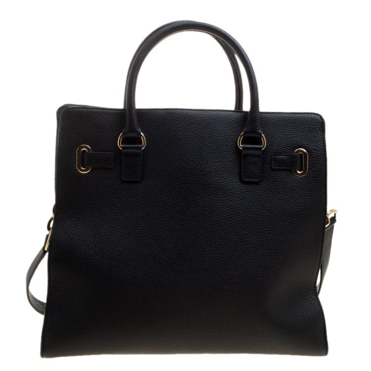 مملوكة مسبقًا  Michael Michael Kors Black Leather North South Hamilton Tote