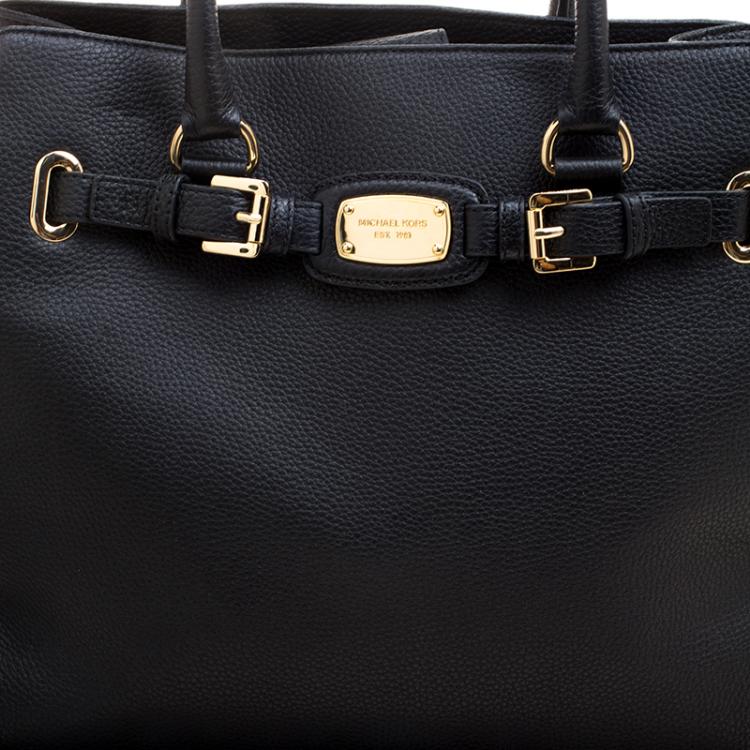 مملوكة مسبقًا  Michael Michael Kors Black Leather North South Hamilton Tote