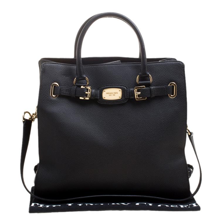 مملوكة مسبقًا  Michael Michael Kors Black Leather North South Hamilton Tote