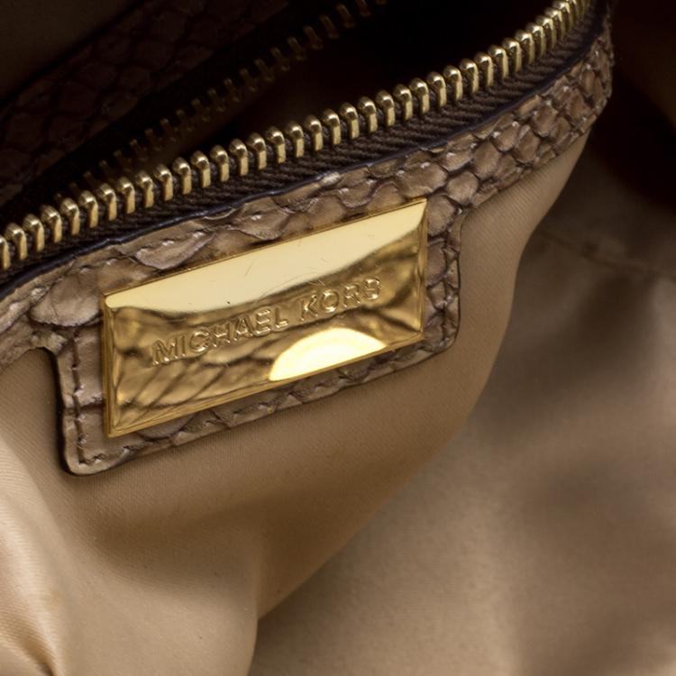Pre Owned Michael Michael Kors Metallic Gold Python Embossed Leather Large Desert Skorpios Hobo