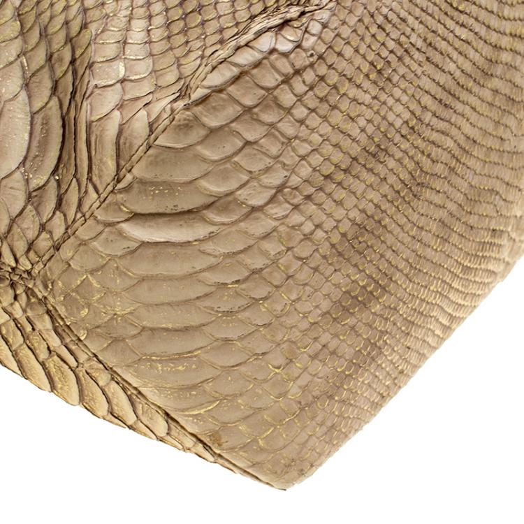 Pre Owned Michael Michael Kors Metallic Gold Python Embossed Leather Large Desert Skorpios Hobo