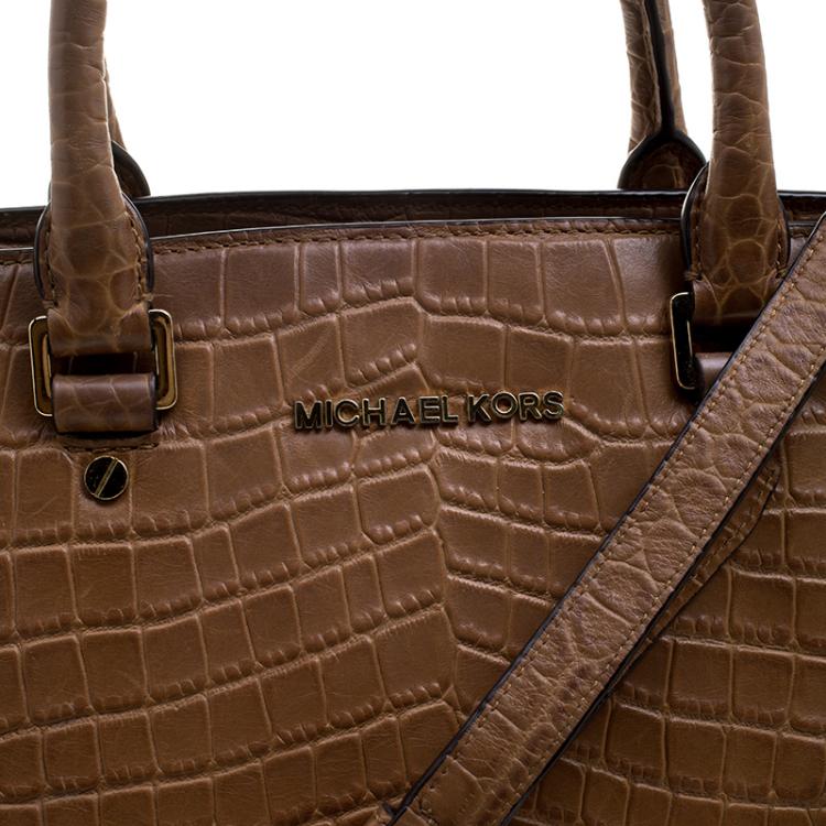 Pre Owned Michael Michael Kors Brown Croc Embossed Leather Medium Selma Tote