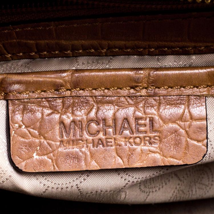 Pre Owned Michael Michael Kors Brown Croc Embossed Leather Medium Selma Tote